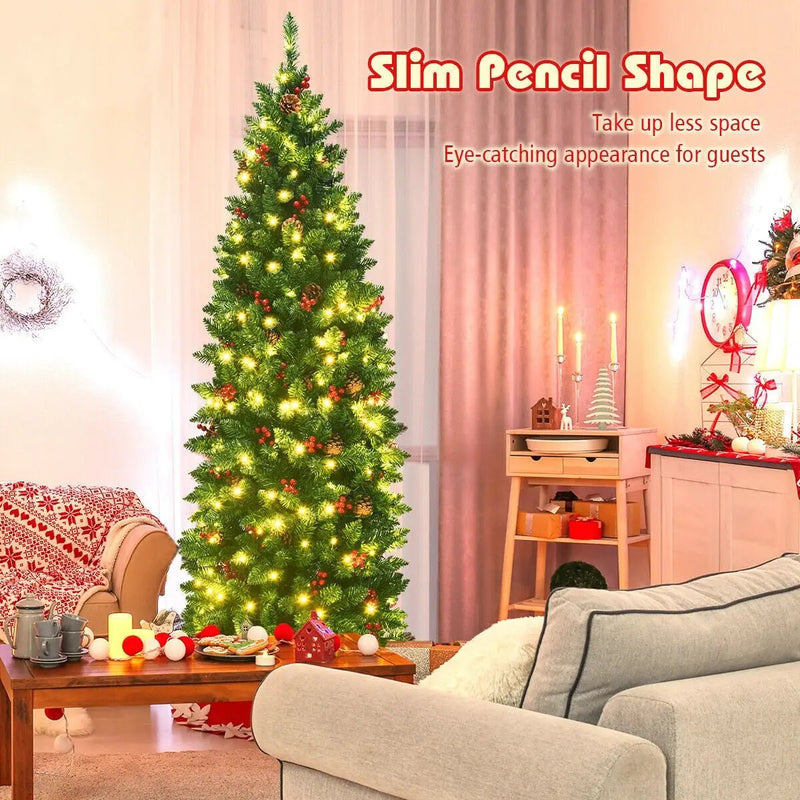6.5 Feet Pre-lit Hinged Pencil Christmas Tree by DirectDeals