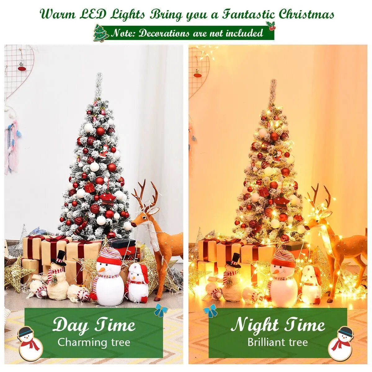 4.5 Feet Pre-Lit Snow Flocked Pencil Christmas Tree with 150 LED Light by DirectDeals