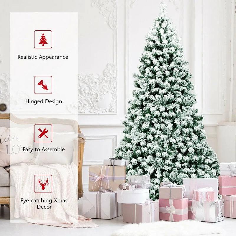 7.5 Feet Pre-Lit Premium Snow Flocked Hinged Artificial Christmas Tree with 550 Lights by DirectDeals