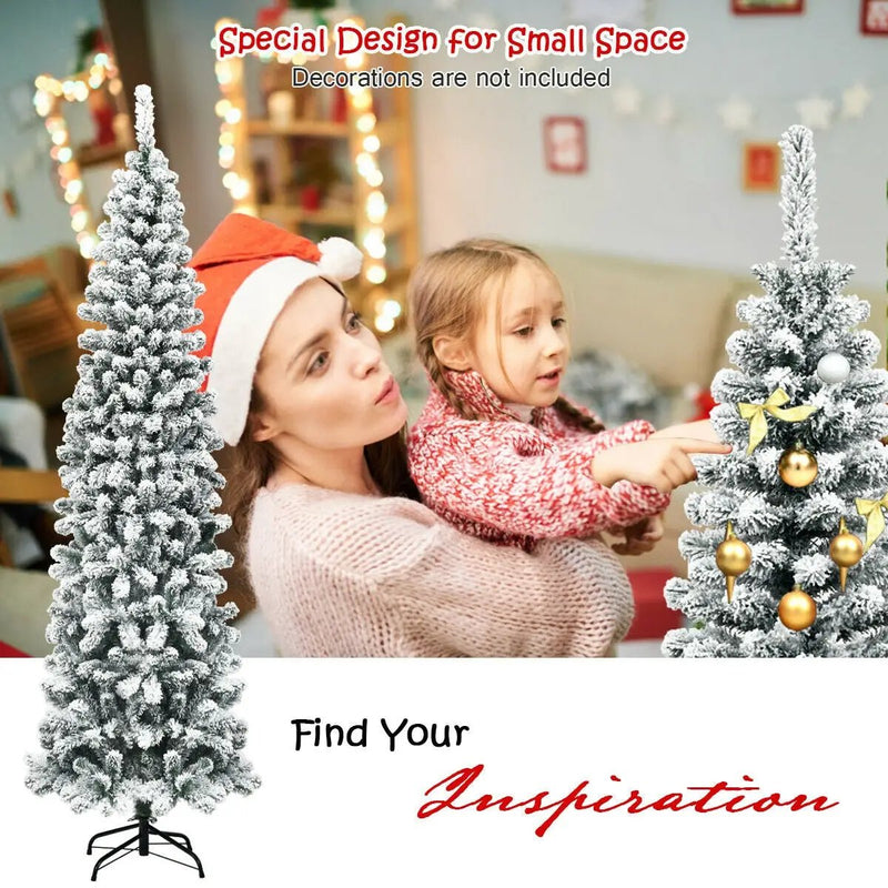 7.5 Feet Unlit Hinged Snow Flocked Artificial Pencil Christmas Tree with 641 Tips by DirectDeals
