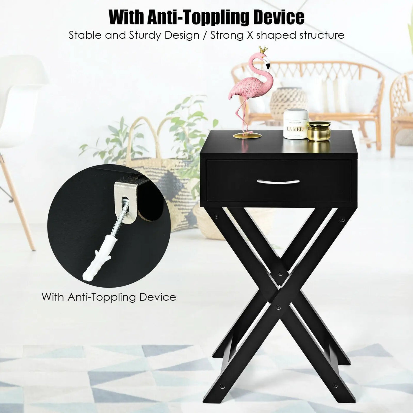 Design Sofa Side Table with X-Shape Drawer for Living Room Bedroom by DirectDeals