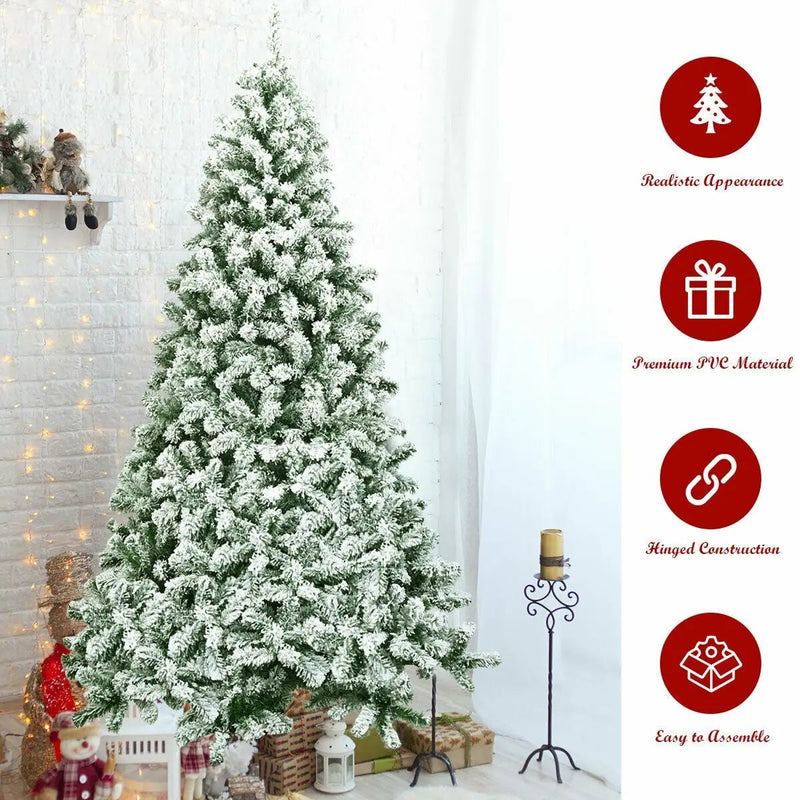 7.5 Feet Snow Flocked Artificial Christmas Tree Hinged with 1346 Tip and Foldable Base by DirectDeals