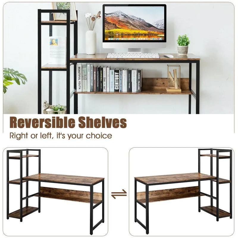 59-Inch Computer Desk Home Office Workstation 4-Tier Storage Shelves by DirectDeals