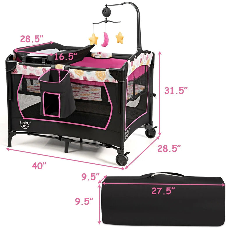 3-in-1 Convertible Portable Baby Playard with Music Box and Wheel and Brakes by DirectDeals
