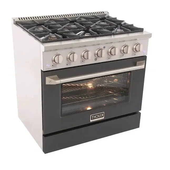 Kucht 36" Gas Range, Stainless Steel with Grey Oven Door, KNG361-GR by Farmhouse Kitchen and Bath