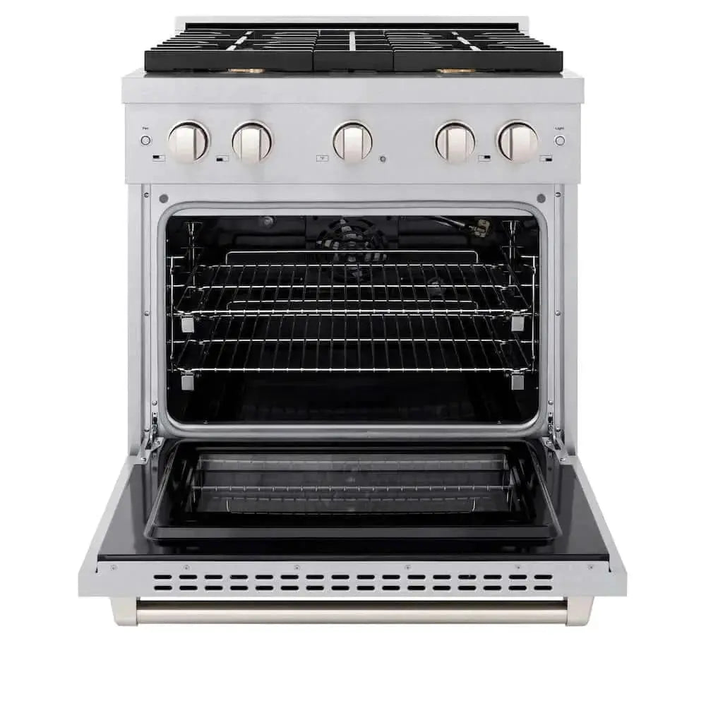 ZLINE 30"Gas Range, Convection Gas Oven , DuraSnow® Brass Burners, SGRS-BR-30 by Farmhouse Kitchen and Bath