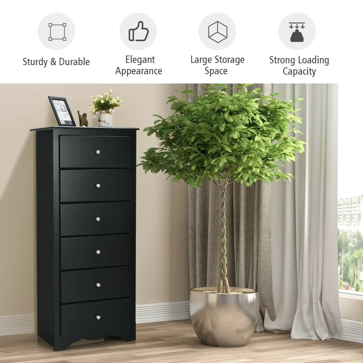 6 Drawers Chest Dresser Clothes Storage Bedroom Furniture Cabinet by DirectDeals