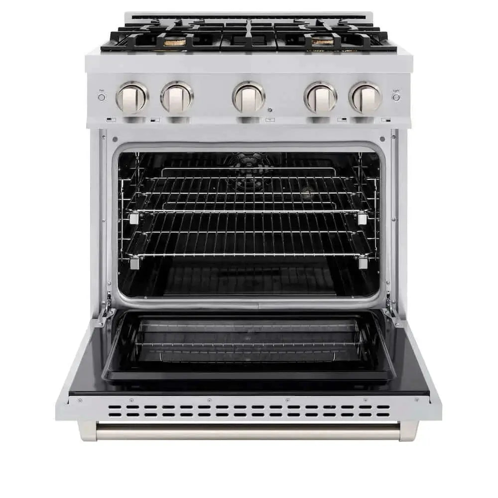 ZLINE 30" Select Dual Fuel Range Gas Cooktop Electric Convection Oven Stainless Steel Brass Burners HDR-BR-30 by Farmhouse Kitchen and Bath