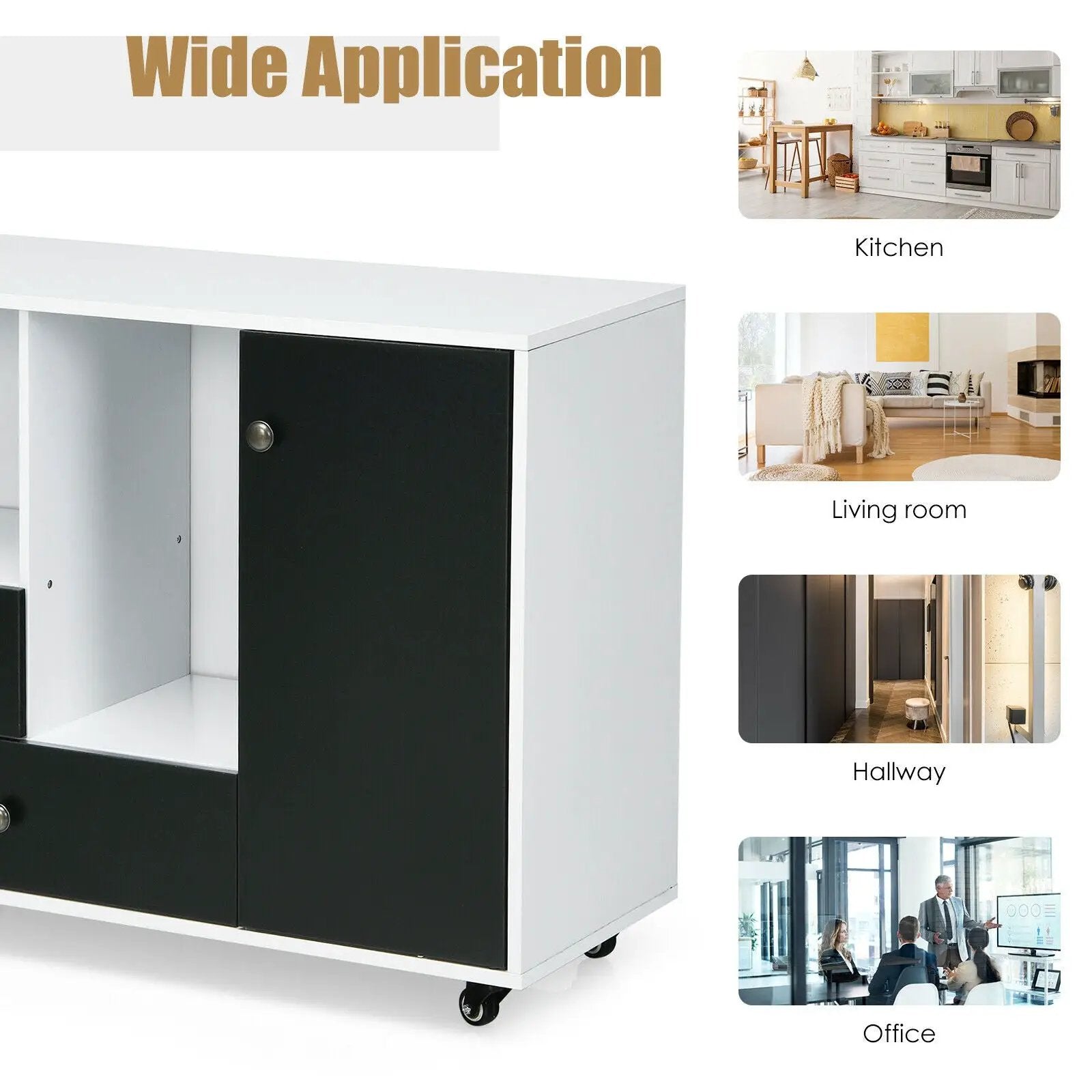 Lateral Mobile Filing Cabinet with 2 Drawers-Black by DirectDeals