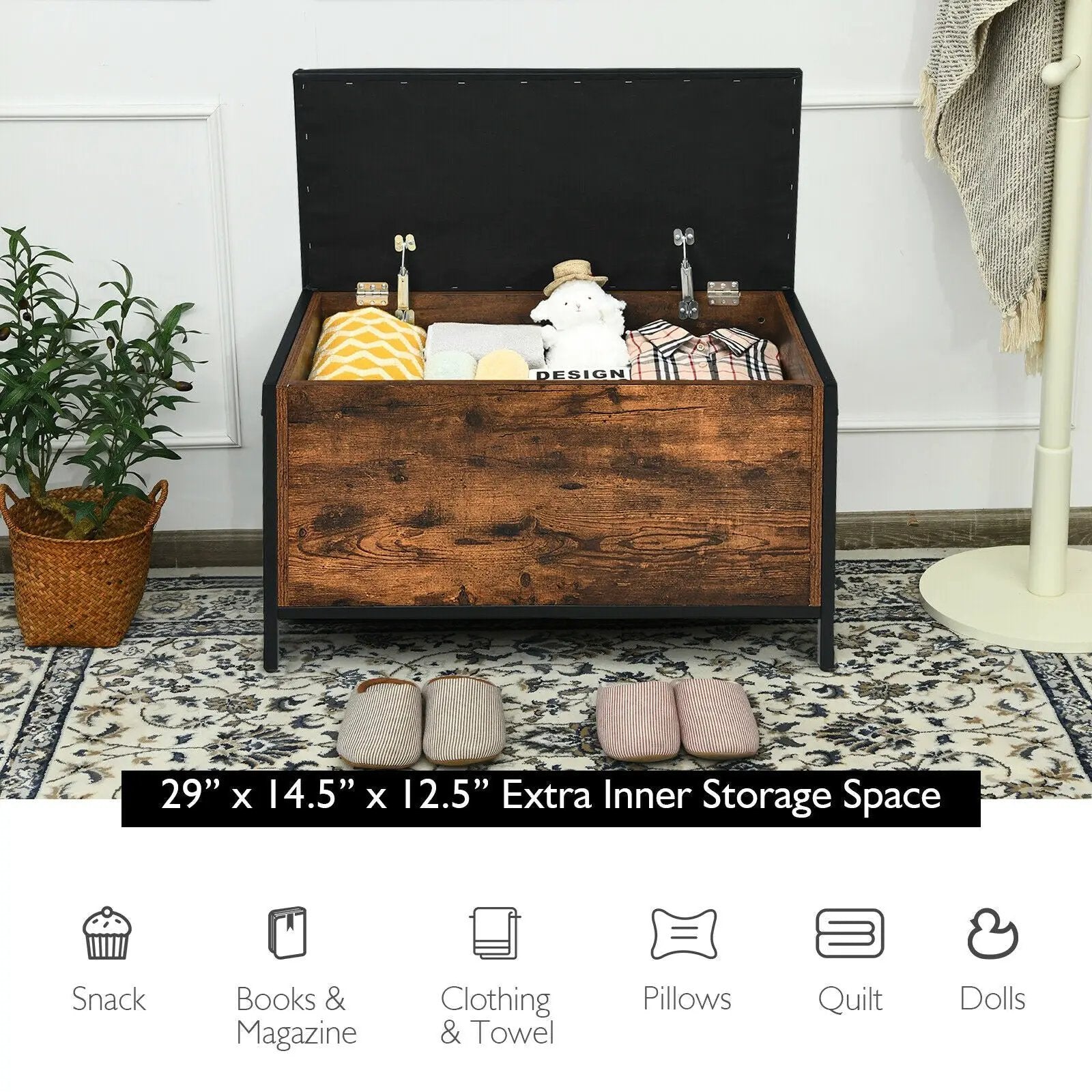 Entryway Flip Top Ottoman Stool with Padded Seat by DirectDeals