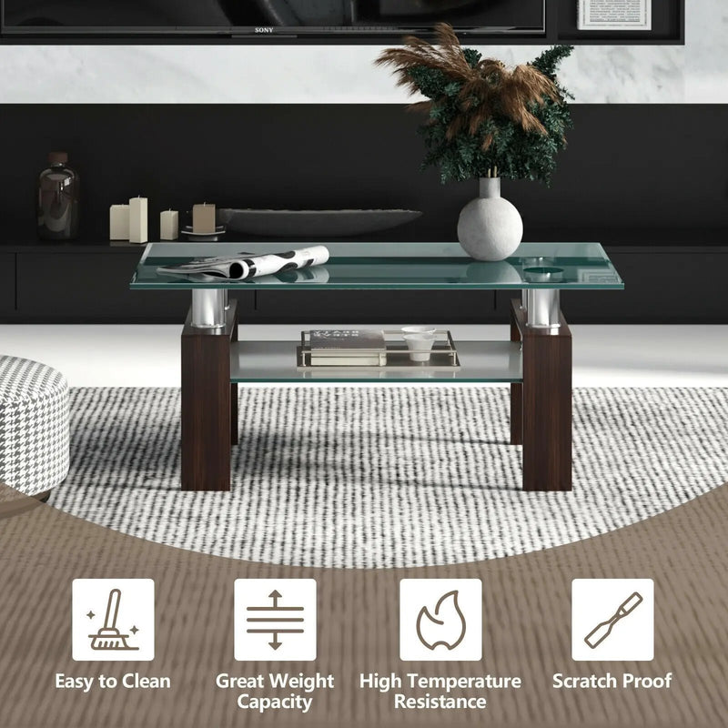 Rectangle Glass Coffee Table with Metal Legs for Living Room by DirectDeals
