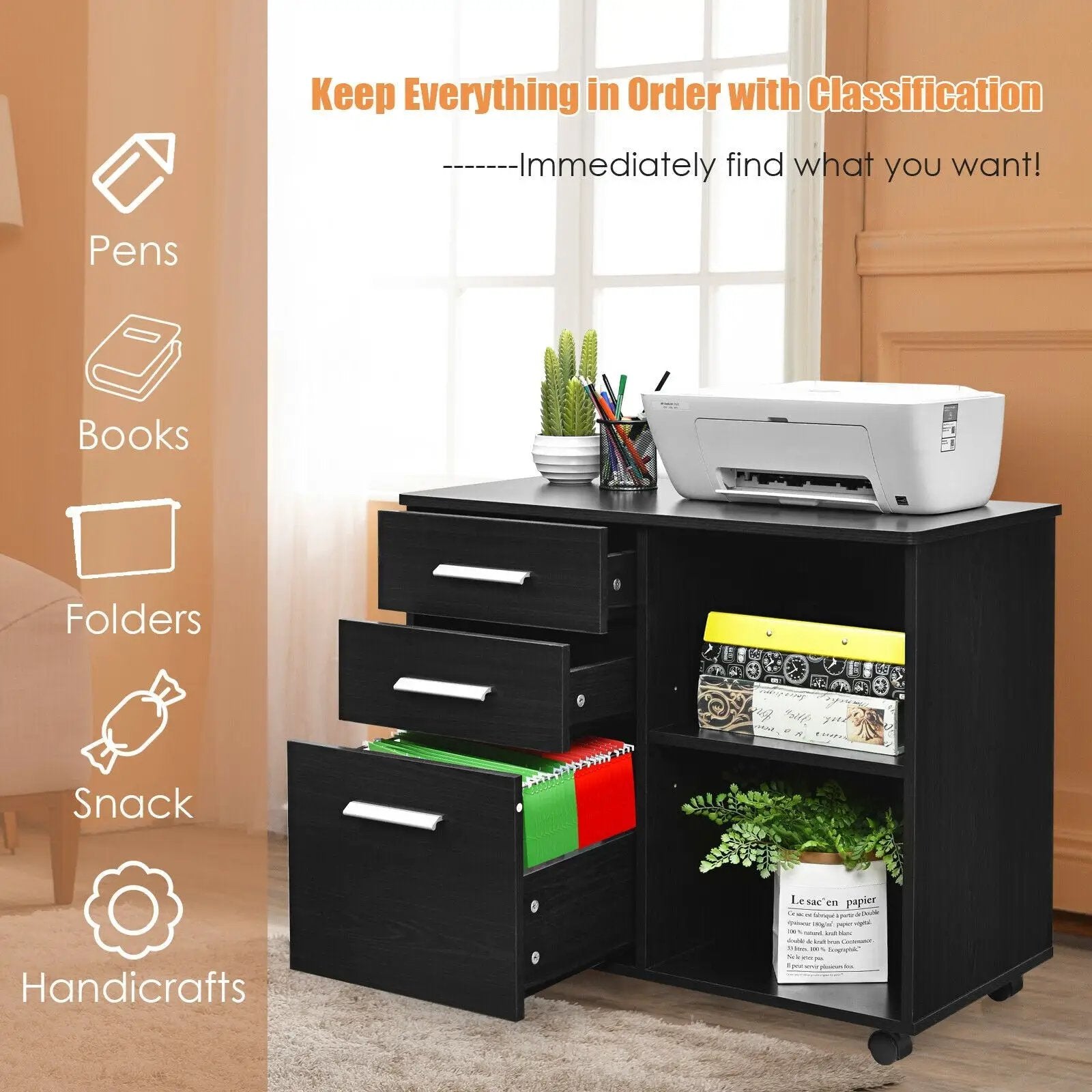 3-Drawer Mobile Lateral File Cabinet Printer Stand by DirectDeals