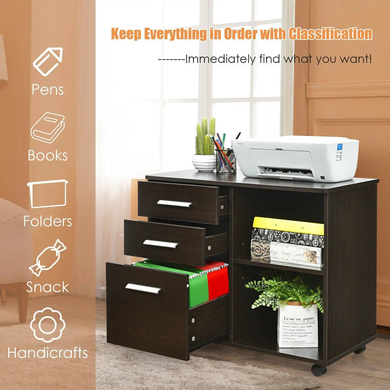3-Drawer Mobile Lateral File Cabinet Printer Stand by DirectDeals