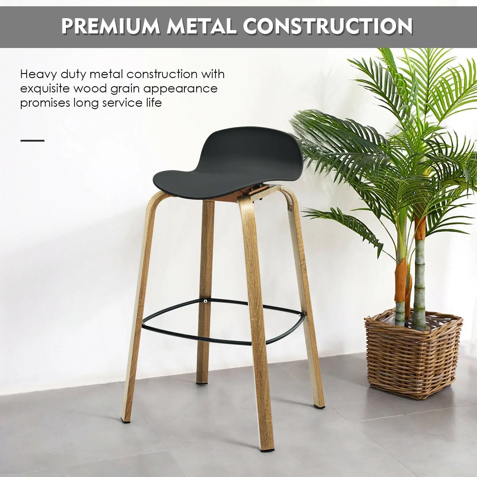 Set of 2 Modern Barstools Pub Chairs with Low Back and Metal Legs by DirectDeals