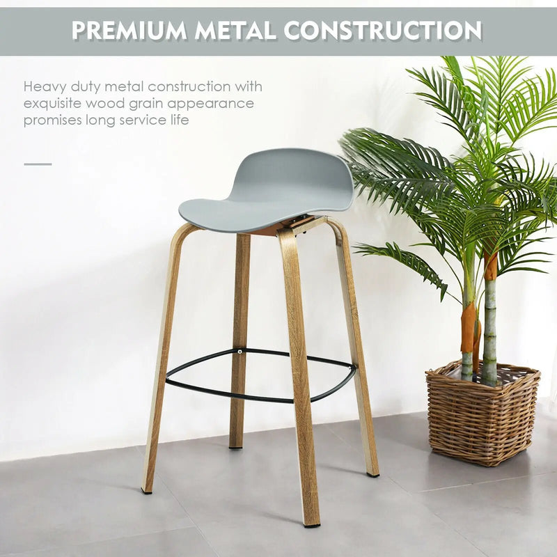 Set of 2 Modern Barstools Pub Chairs with Low Back and Metal Legs by DirectDeals