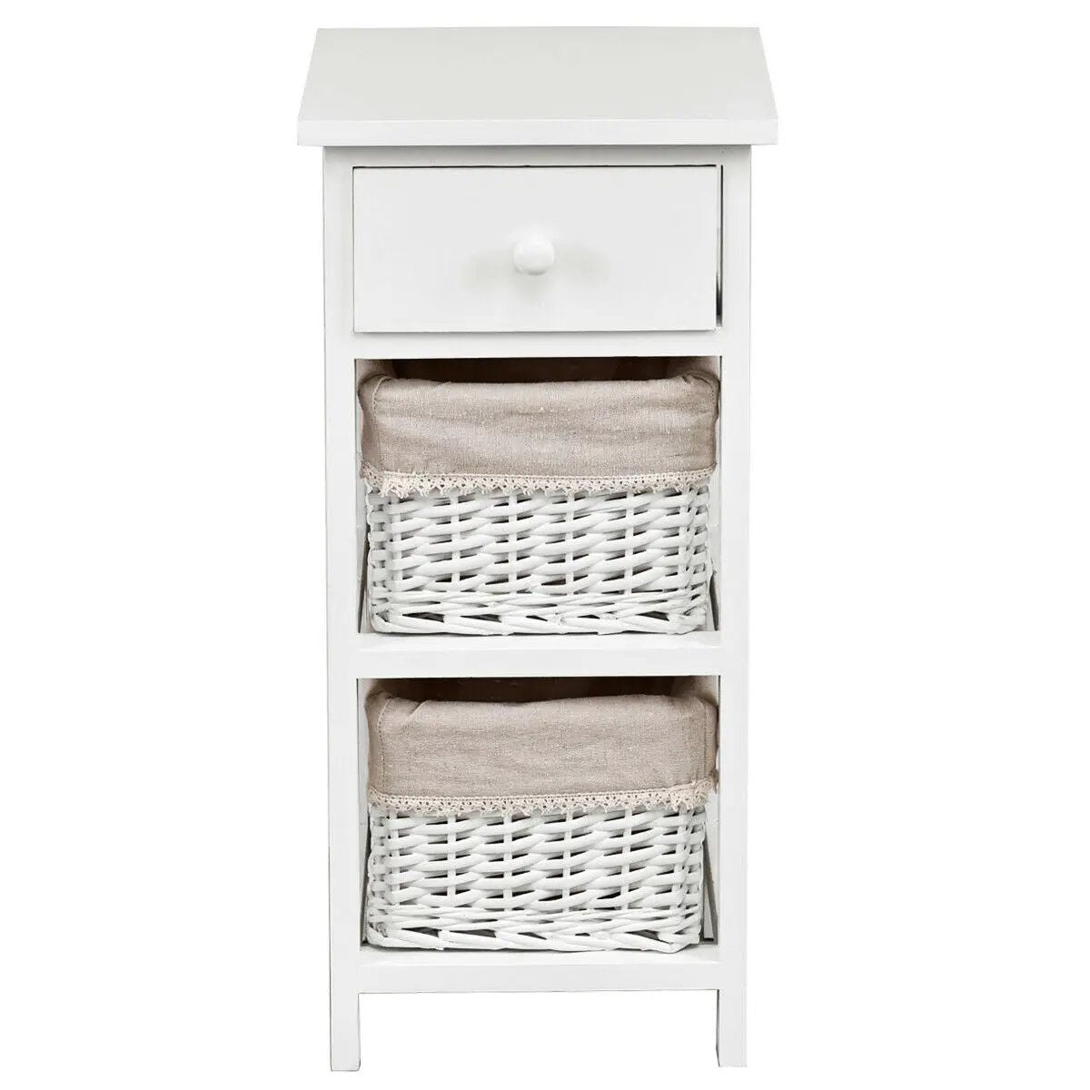 2 Pieces Bedroom Bedside End Table with Drawer Baskets-White by DirectDeals