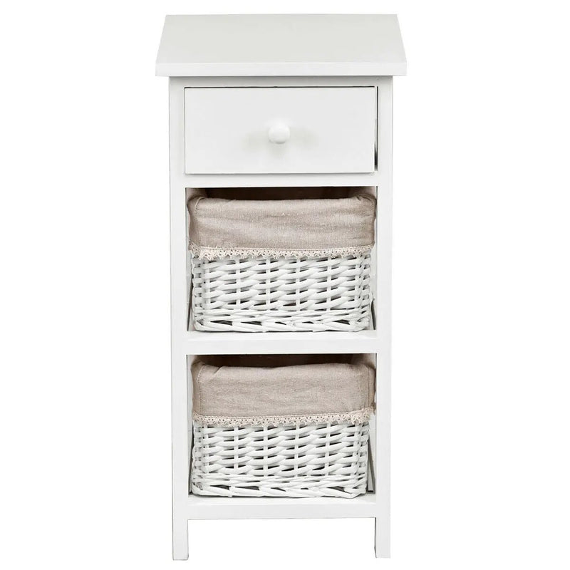 2 Pieces Bedroom Bedside End Table with Drawer Baskets-White by DirectDeals