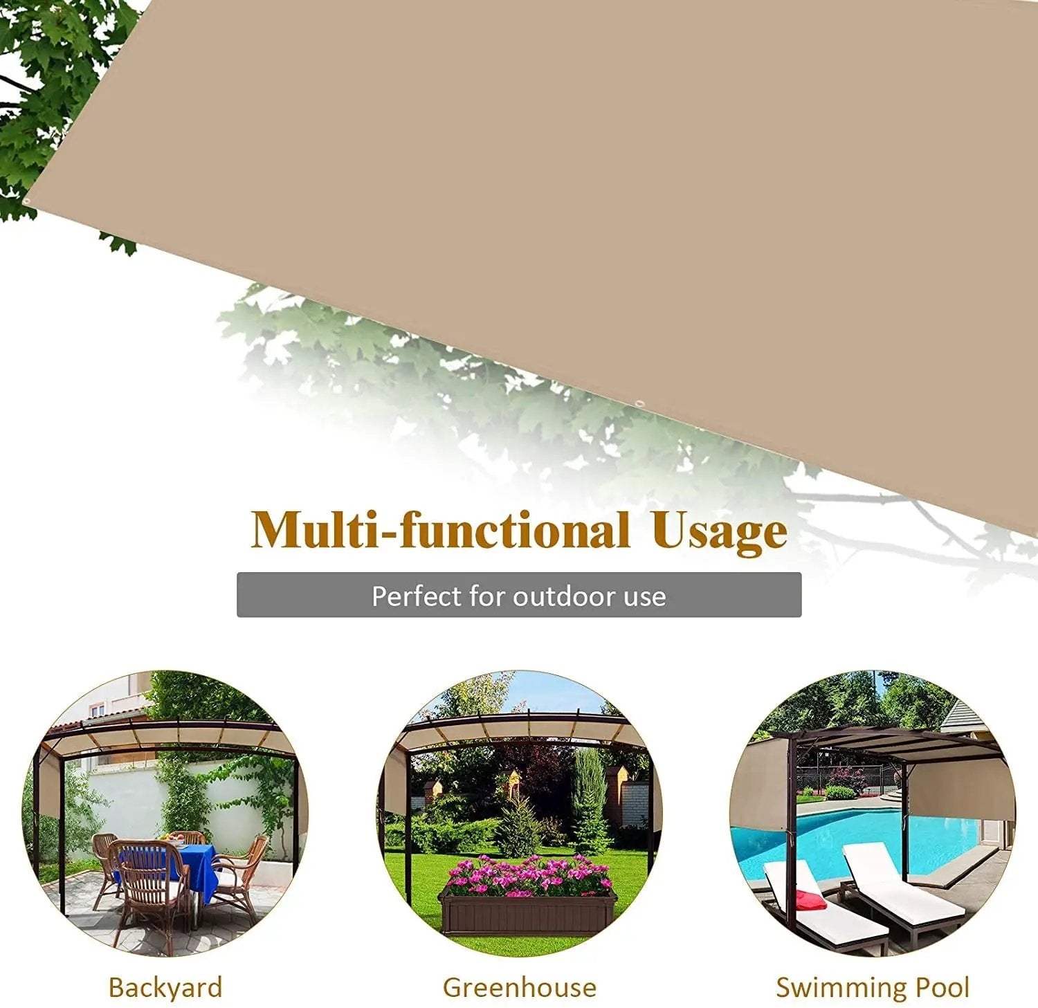 Outdoor Canopy Shade Cover with Copper Grommets & 4 Straps by DirectDeals