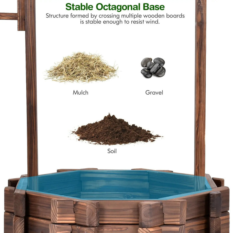 Outdoor Wooden Wishing Well Planter Bucket by DirectDeals