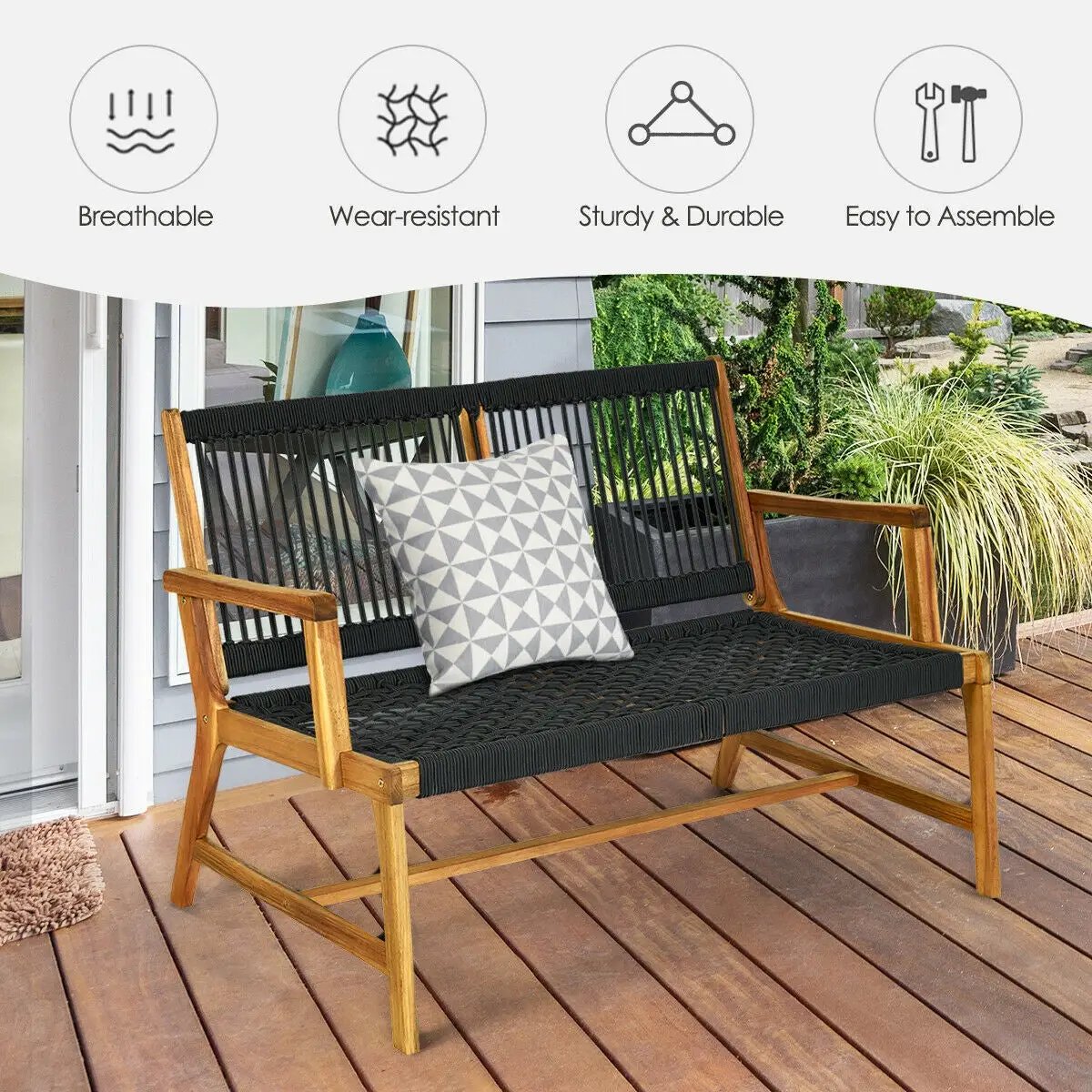 2-Person Acacia Wood Yard Bench for Balcony and Patio by DirectDeals