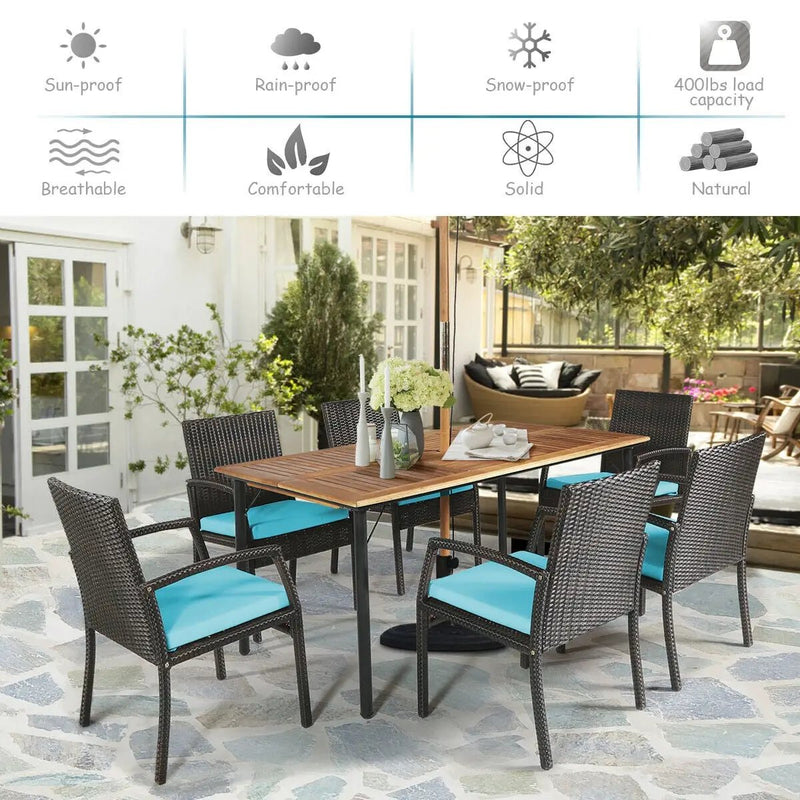 7Pcs Patio Rattan Cushioned Dining Set with Umbrella Hole by DirectDeals