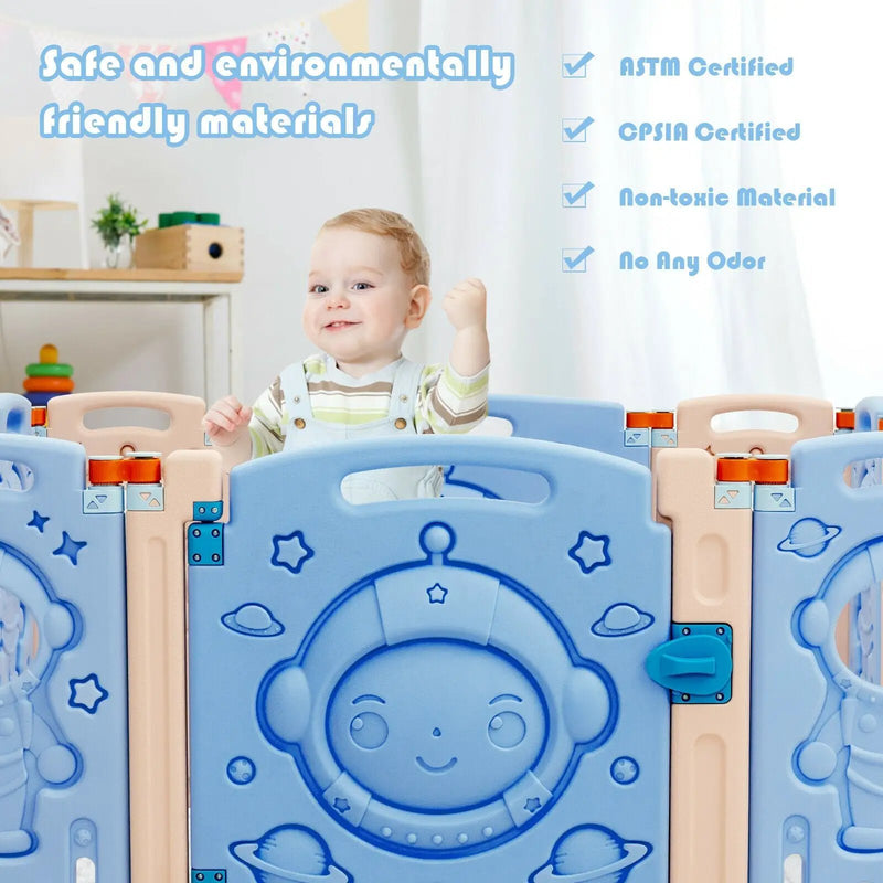 18-Panel Foldable Baby Playpen Kids Activity Center with Lockable Door by DirectDeals