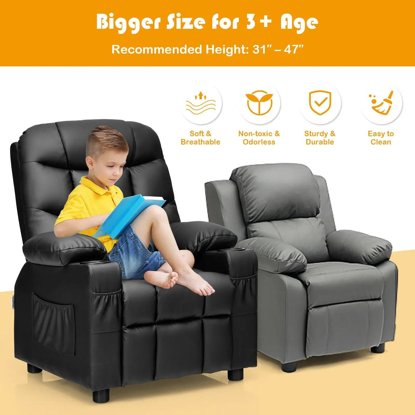 Kids Recliner Chair with Cup Holder and Footrest for Children by DirectDeals