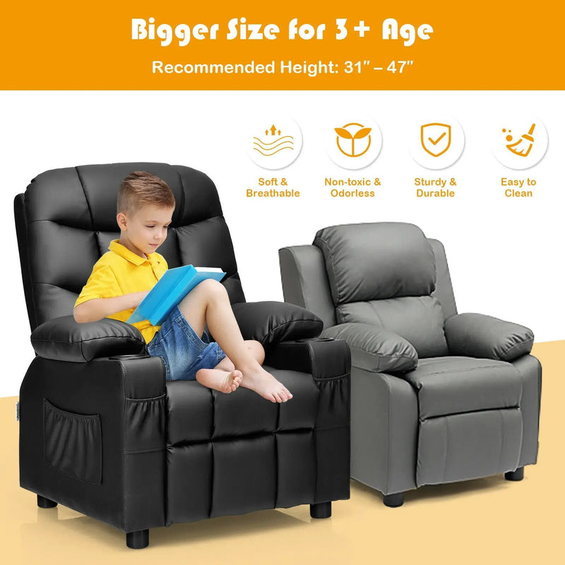 Kids Recliner Chair with Cup Holder and Footrest for Children by DirectDeals