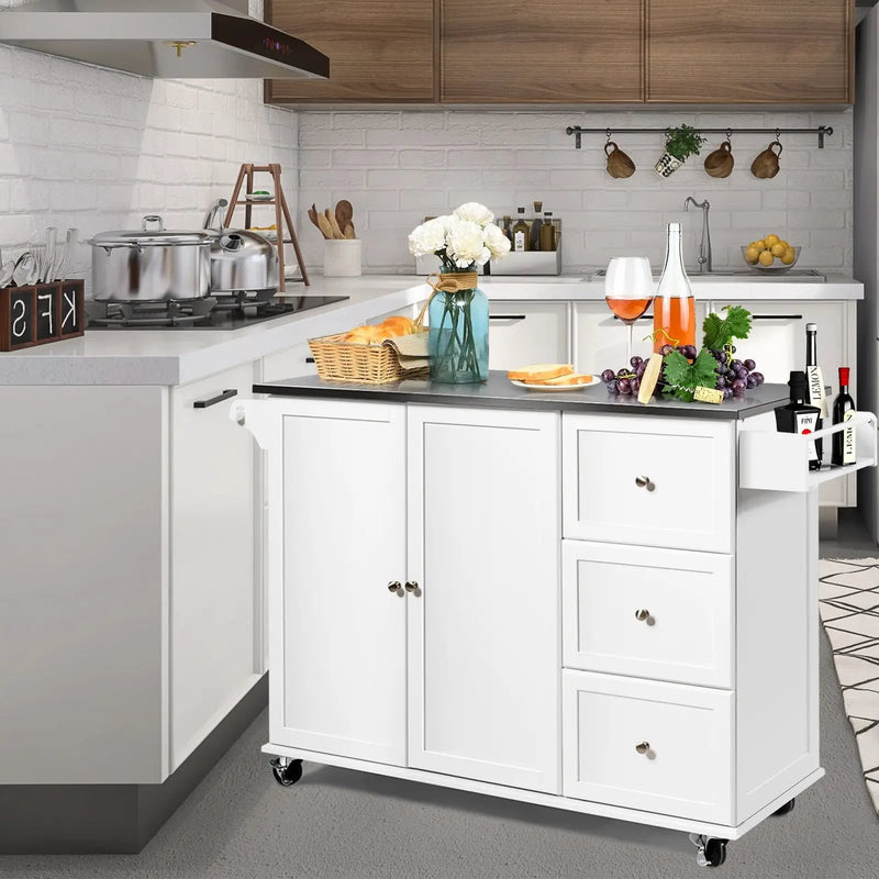 Kitchen Island 2-Door Storage Cabinet with Drawers and Stainless Steel Top by DirectDeals