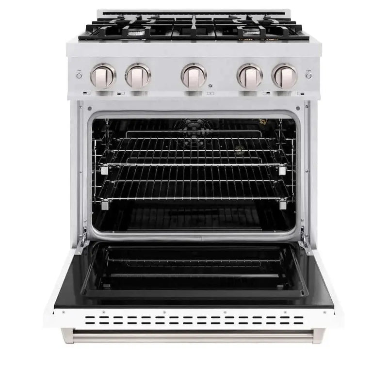 ZLINE 30"Classic Gas Range, Convection Gas Oven, DuraSnow® Stainless Steel, White Matte Door CGRS-WM-30 by Farmhouse Kitchen and Bath