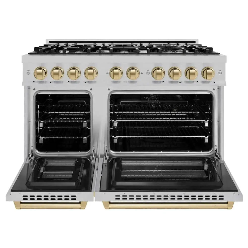ZLINE 48" Select Dual Fuel Range Gas Cooktop Electric Convection Oven DuraSnow® Stainless Steel Champagne Bronze HDRSZ-48-CB by Farmhouse Kitchen and Bath