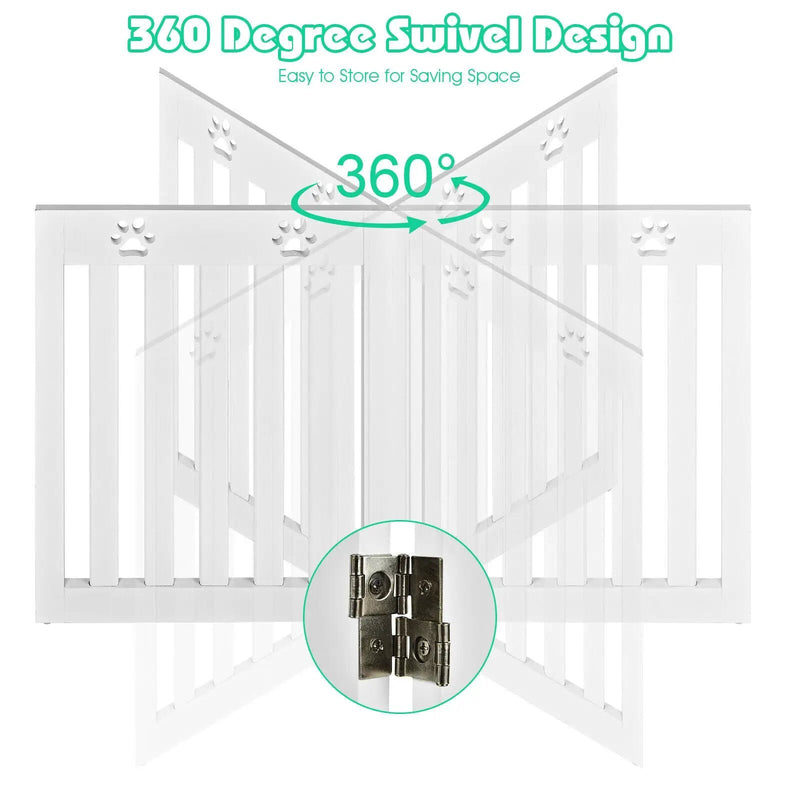 24 Inch Folding Wooden Freestanding Pet Gate Dog Gate with 360¬∞ Hinge by DirectDeals