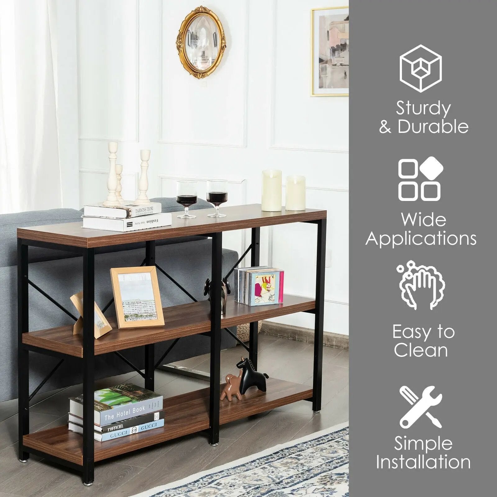 3 Tier 47 Inch Console Metal Frame Sofa Table by DirectDeals
