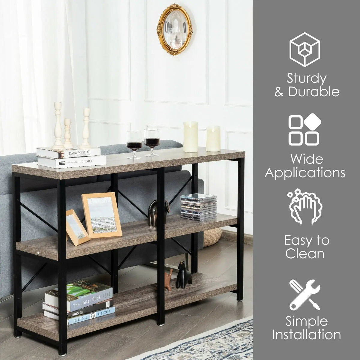 3 Tier 47 Inch Console Metal Frame Sofa Table by DirectDeals