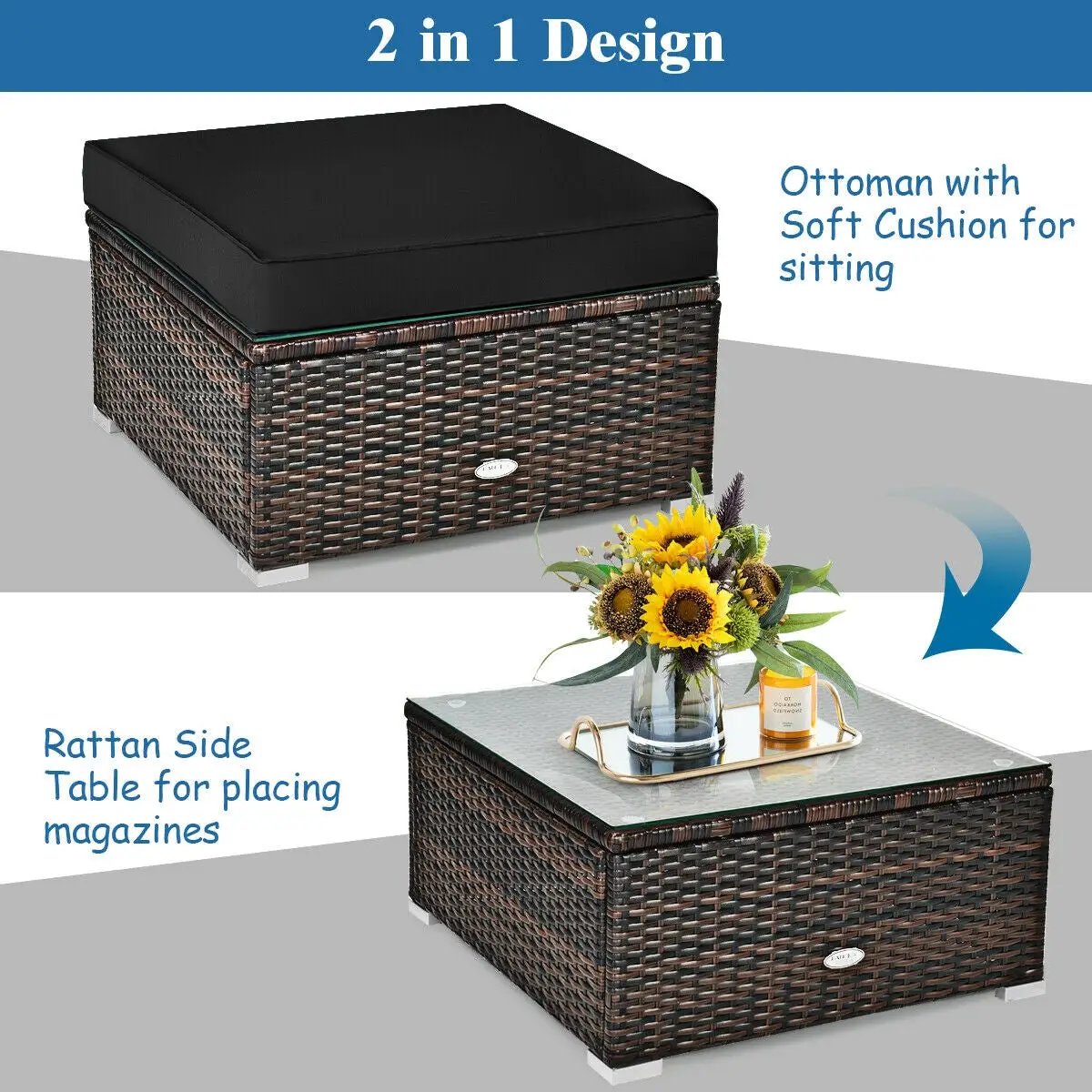 6 Pcs Patio Rattan Furniture Set with Sectional Cushion by DirectDeals
