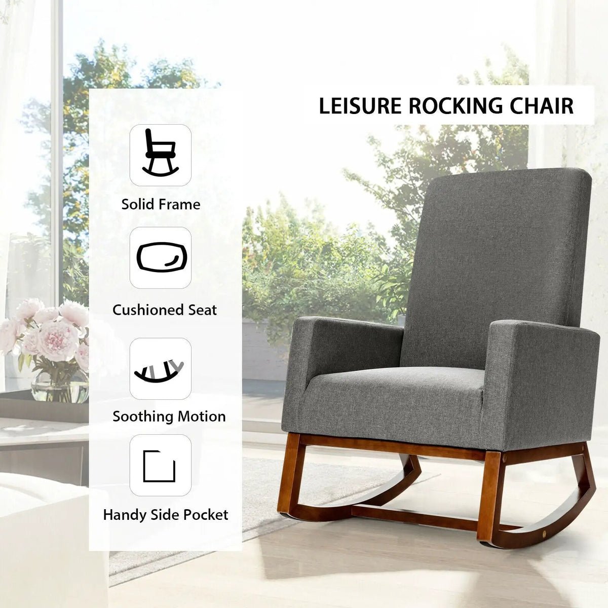 Rocking High Back Upholstered Lounge Armchair with Side Pocket by DirectDeals