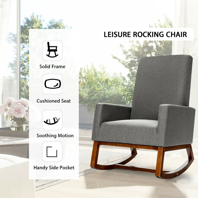 Rocking High Back Upholstered Lounge Armchair with Side Pocket by DirectDeals