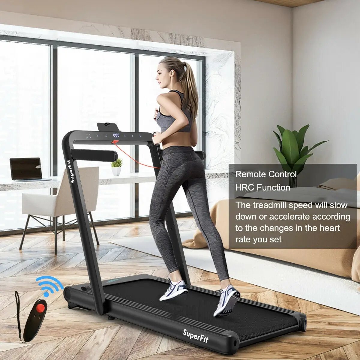 4.75HP 2 In 1 Folding Treadmill with Remote APP Control by DirectDeals