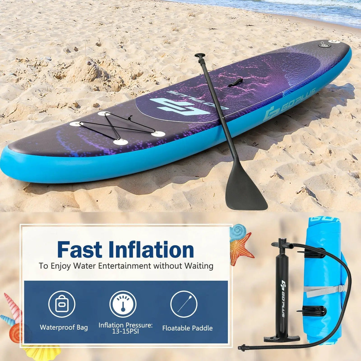 11 Feet Inflatable Stand Up Paddle Board Surfboard with Bag Aluminum Paddle Pump by DirectDeals
