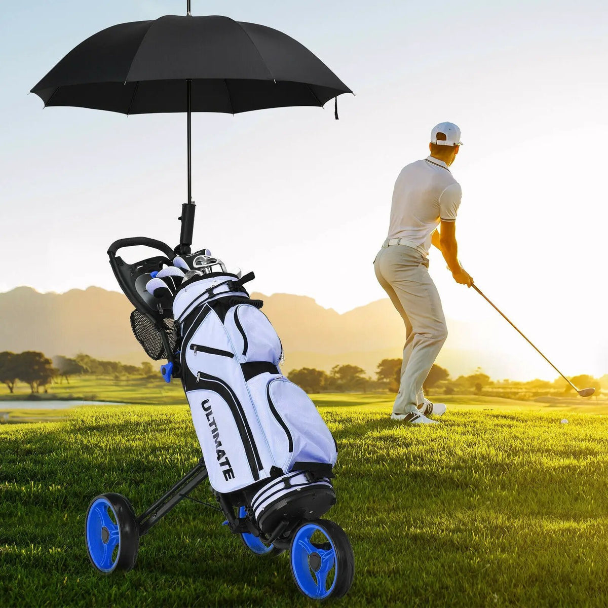 Folding 3 Wheels Golf Push Cart with Brake Scoreboard Adjustable Handle by DirectDeals