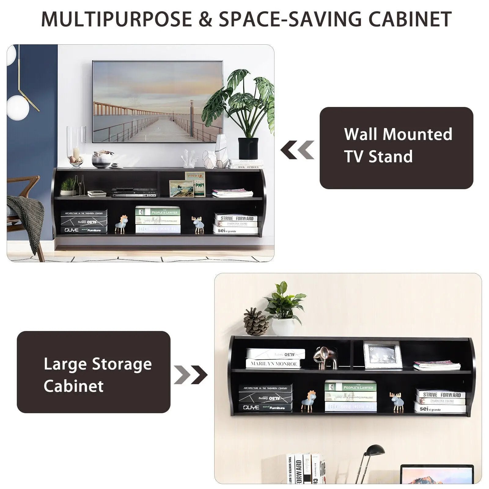 48.5 Inch 2 Tier Modern Wall Mounted Hanging Floating Shelf by DirectDeals