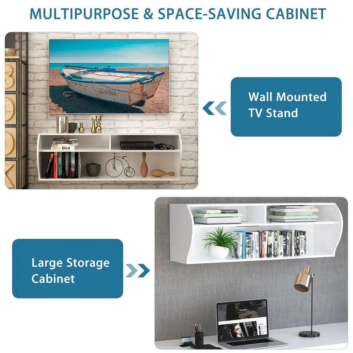 48.5 Inch 2 Tier Modern Wall Mounted Hanging Floating Shelf by DirectDeals