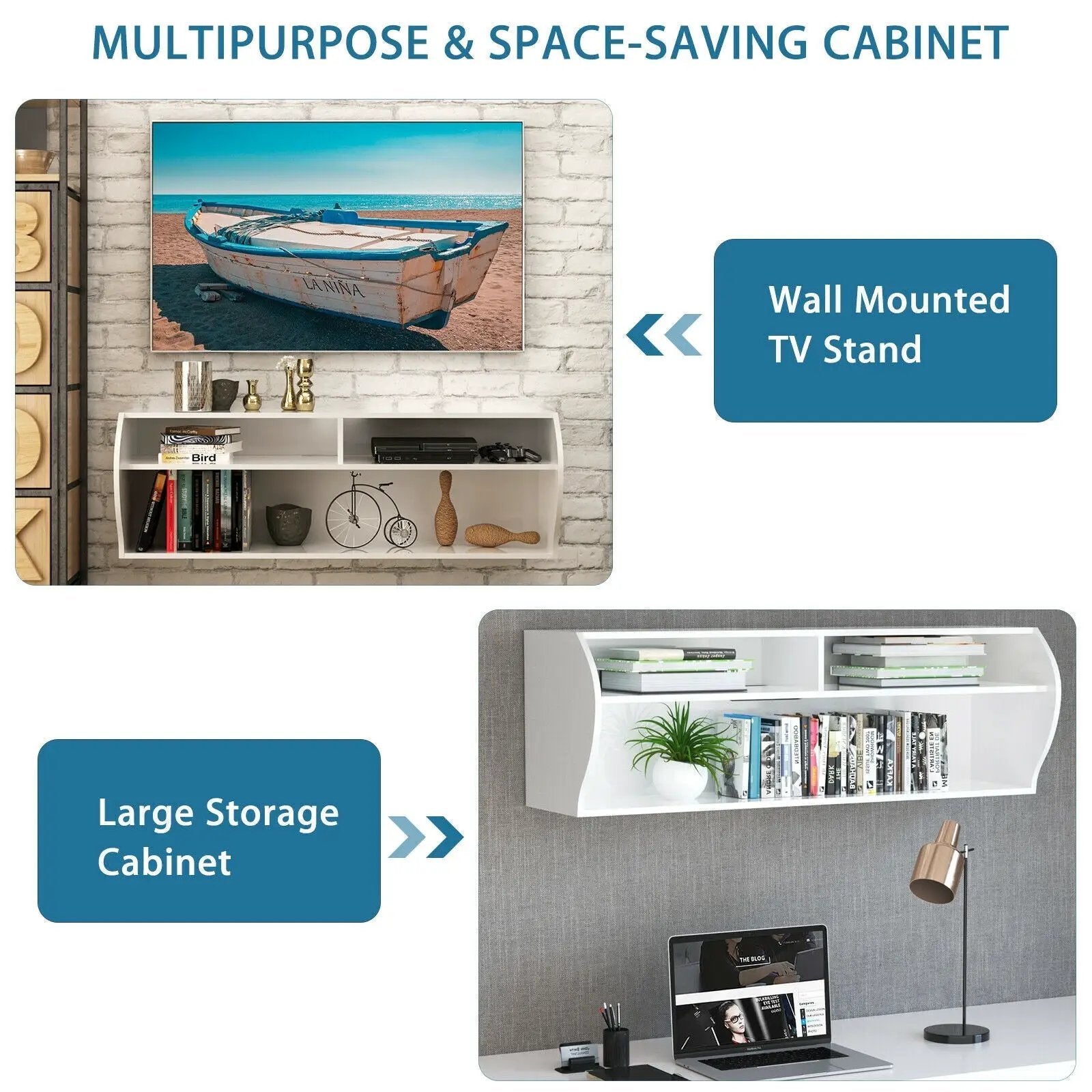 48.5 Inch 2 Tier Modern Wall Mounted Hanging Floating Shelf by DirectDeals