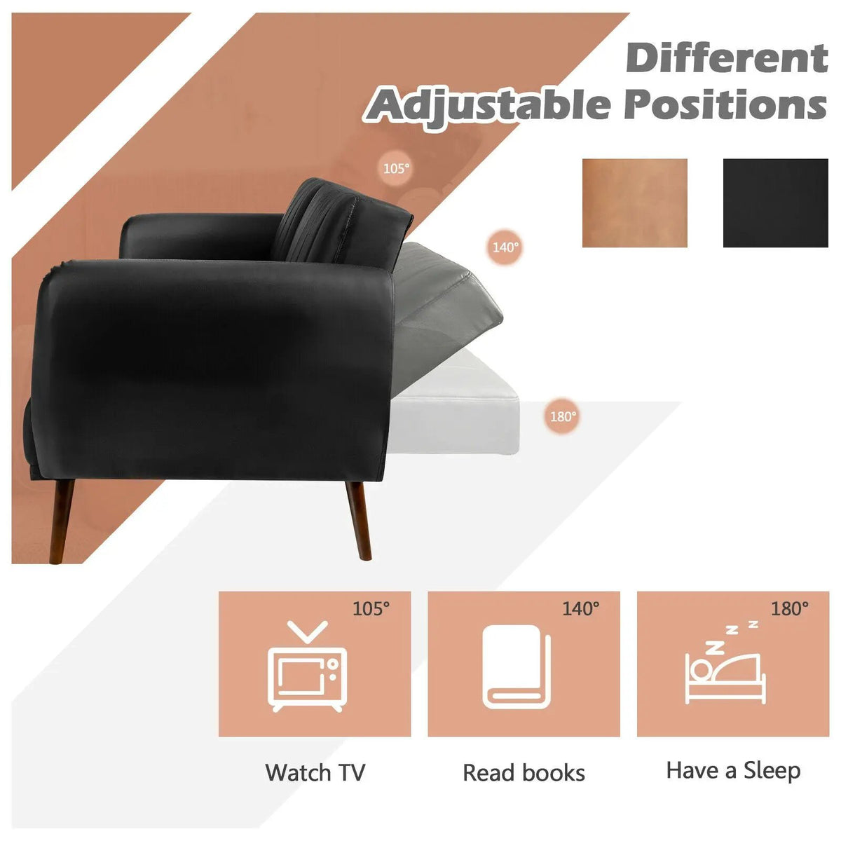3 Seat Convertible Sofa Bed with Adjustable Backrest for Living Room by DirectDeals
