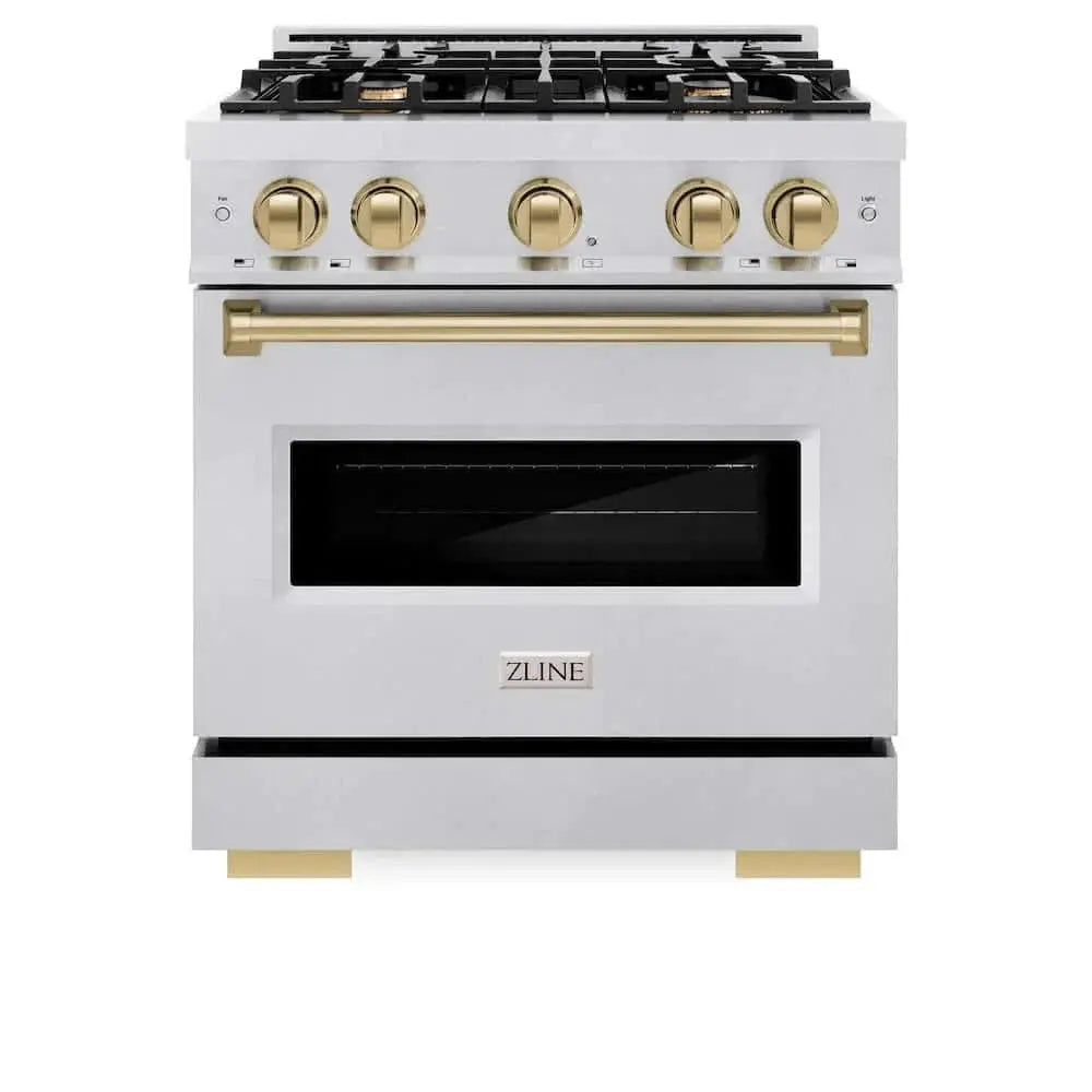 ZLINE 30" Classic Gas Range, Convection Gas Oven DuraSnow® Stainless Steel, Champagne Bronze CGRSZ-30-CB by Farmhouse Kitchen and Bath