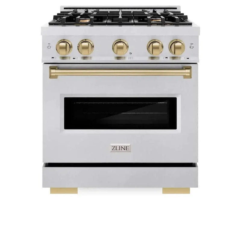 ZLINE 30" Classic Gas Range, Convection Gas Oven DuraSnow® Stainless Steel, Champagne Bronze CGRSZ-30-CB by Farmhouse Kitchen and Bath