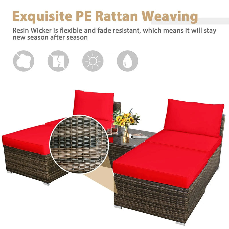 5 Pieces Patio Rattan Furniture Set with Cushioned Armless Sofa by DirectDeals