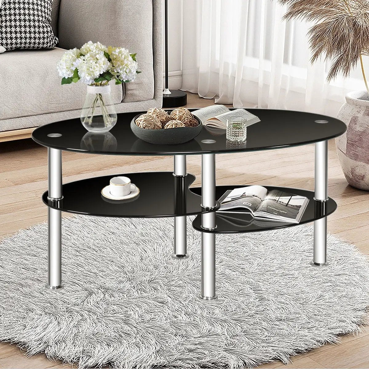 Tempered Glass Oval Side Coffee Table by DirectDeals