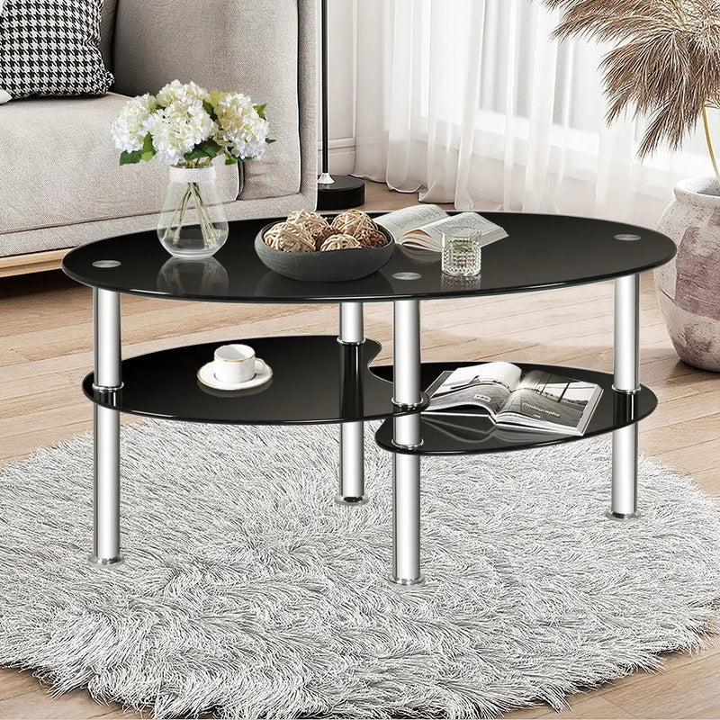 Tempered Glass Oval Side Coffee Table by DirectDeals