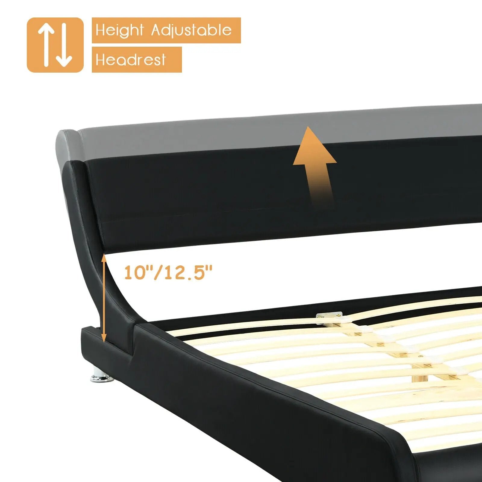 Full Size Faux Leather Upholstered Platform Bed Adjustable Headboard-Black by DirectDeals